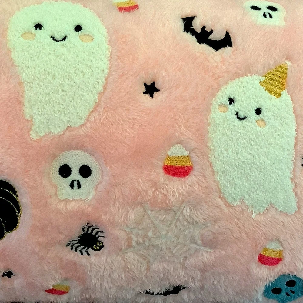 Halloween Pink Pillow Ghosts Bats Spiders Pumpkins New